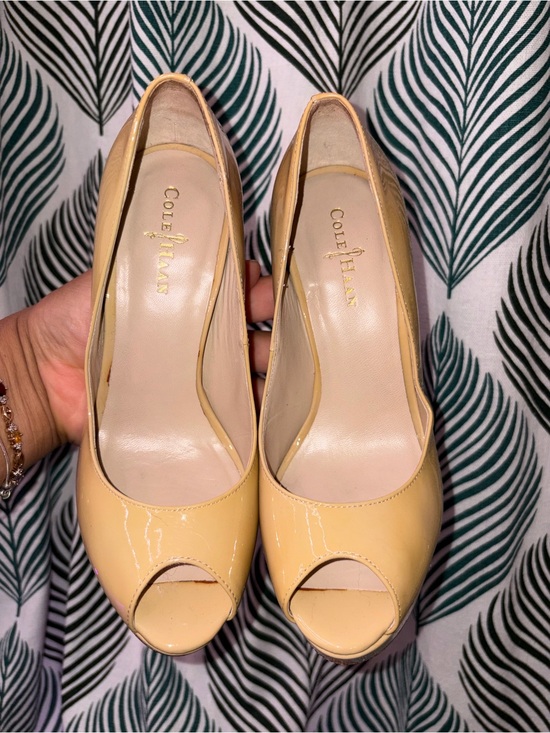 Cole Haan Shoes - Cole Haan Yellow Patent Leather Peep-Toe Heels